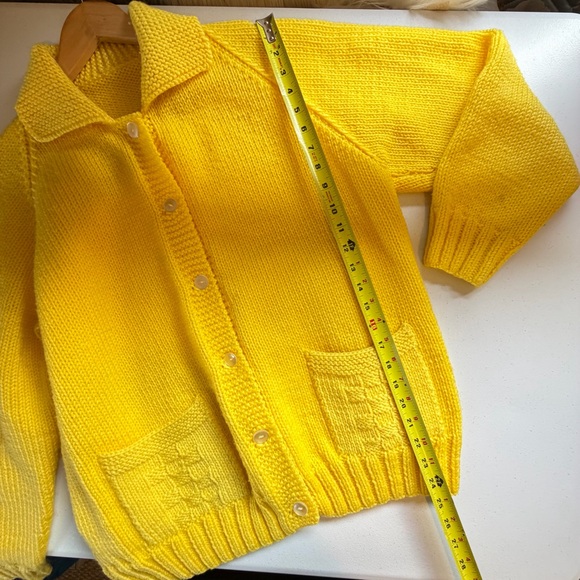Vintage Yellow Knit Cardigan Sweater Button Grandma Cottagecore Chunky Knit Lg - Picture 6 of 7